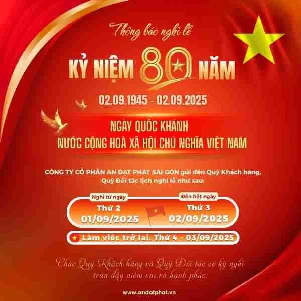 Thông báo Lịch nghỉ Lễ Quốc Khánh 2/9/2025 - Công ty Cổ phần An Đạt Phát Sài Gòn