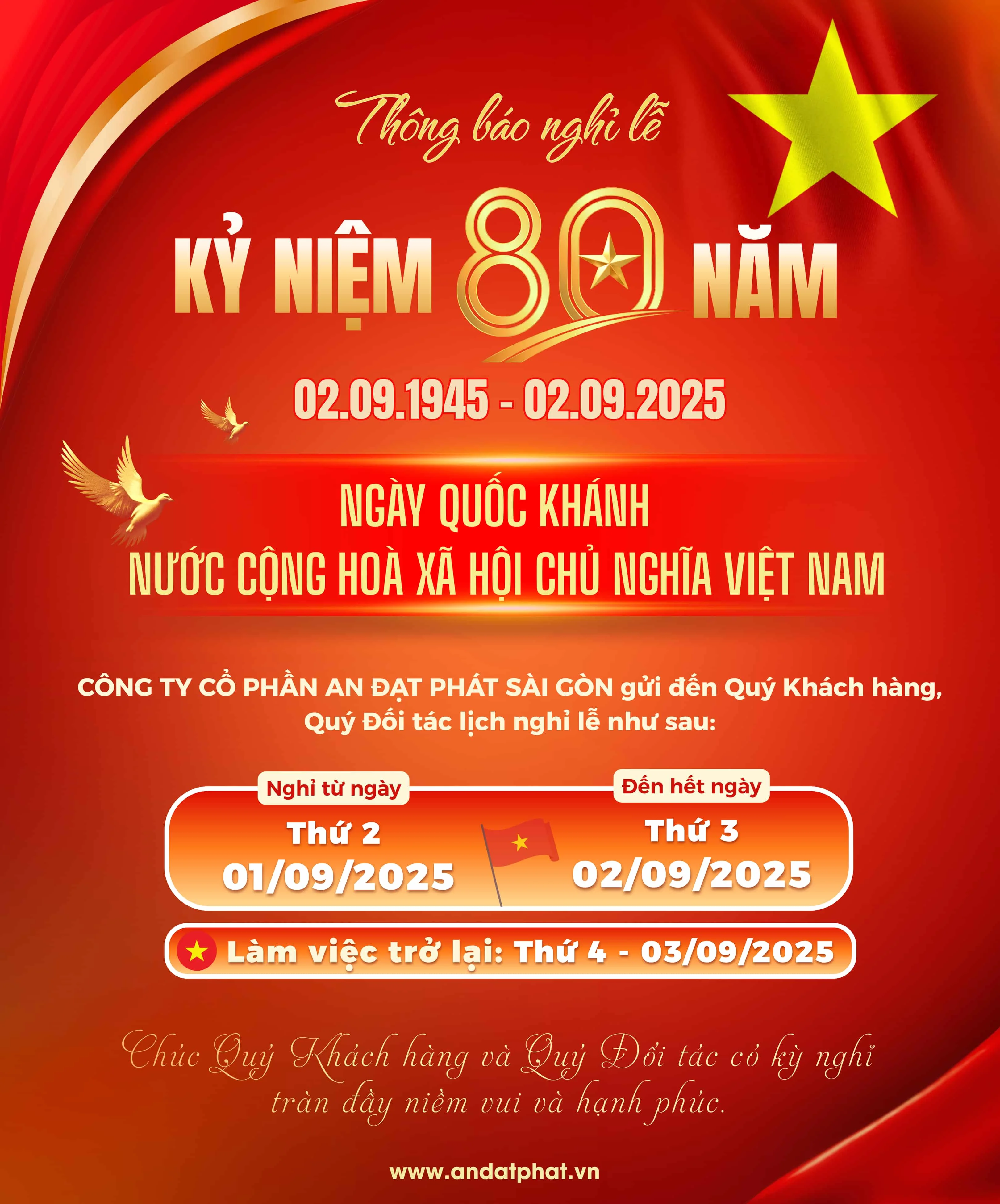 Thông báo nghỉ lễ quốc khánh 2/9